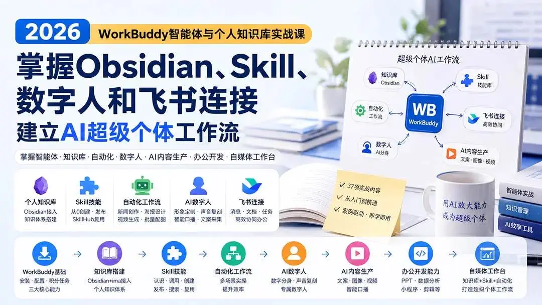 2026版WorkBuddy智能体实战课:接入Obsidian与自媒体自动化工作流