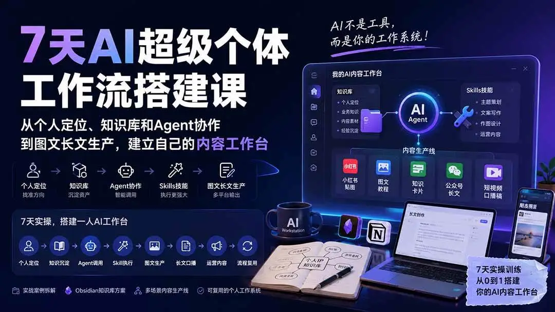2026版AI超级个体工作流实战课：Agent协同与Obsidian内容矩阵全解