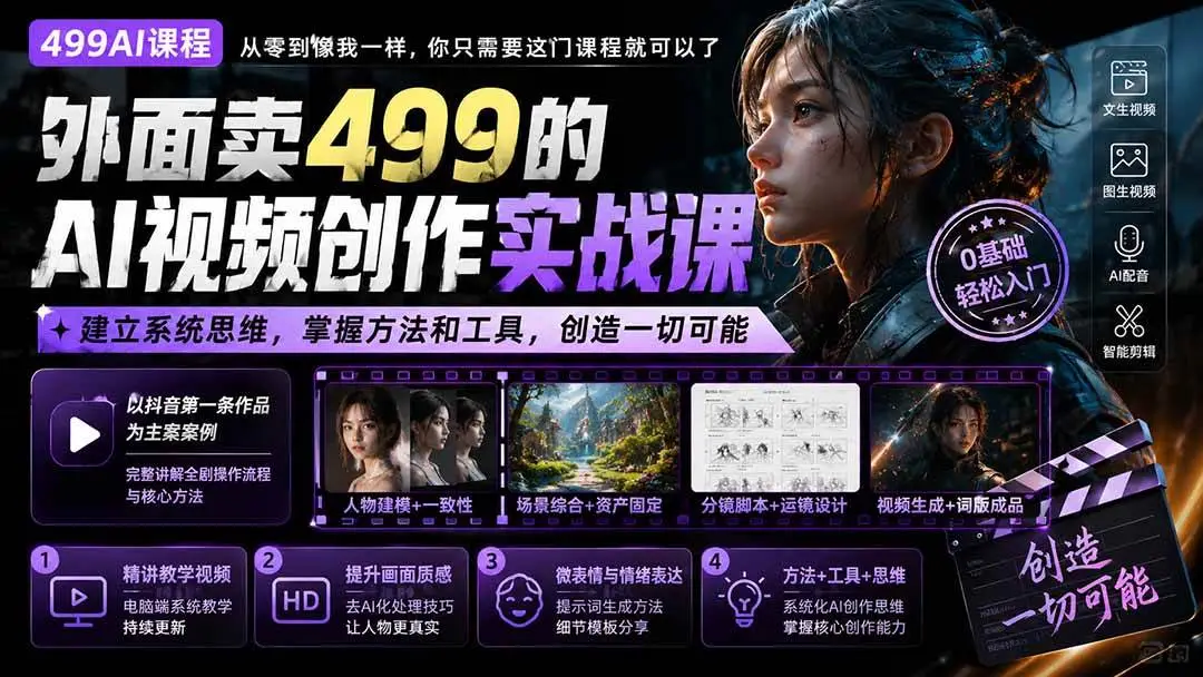 2026版AI视频创作实战课：人物资产一致性死锁与去AI化画质重构