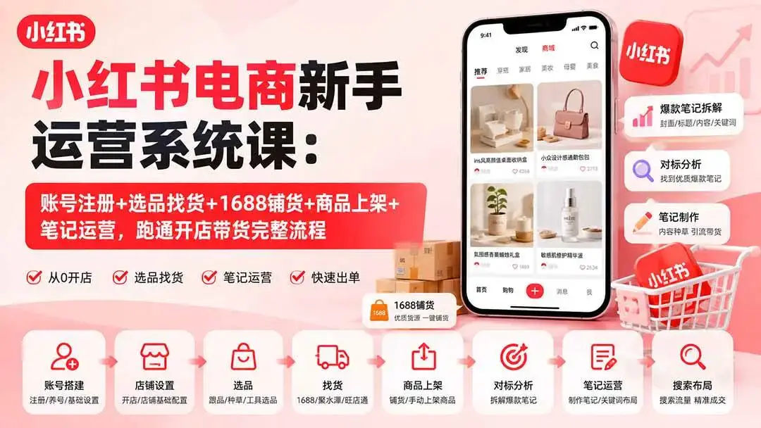 2026版小红书电商新手运营全解:1688铺货与爆款笔记截流实战