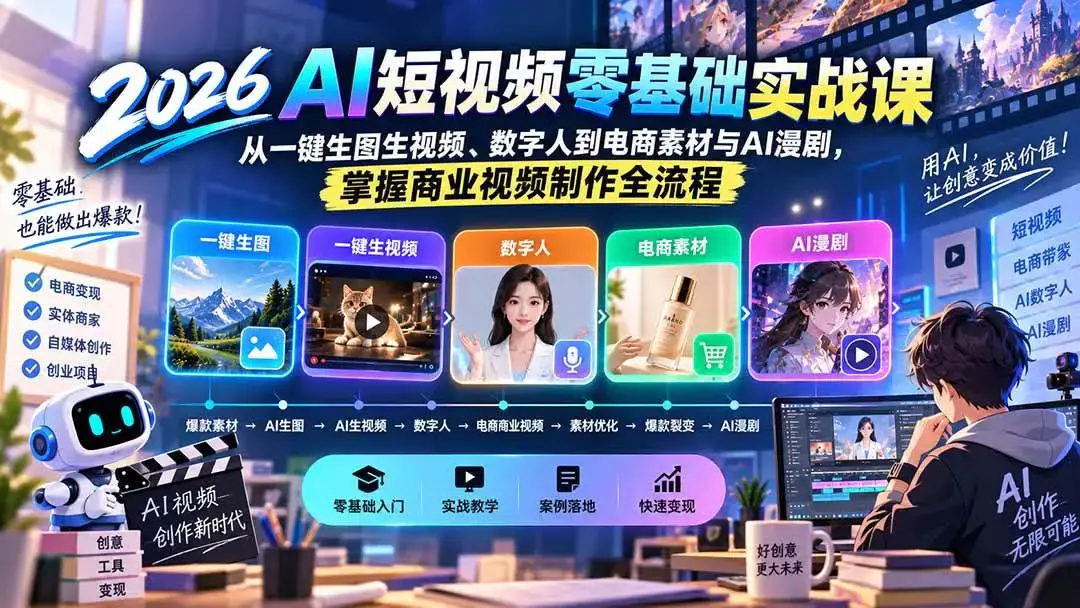 2026版AI短视频实战:一键生图、数字人克隆与电商漫剧全解