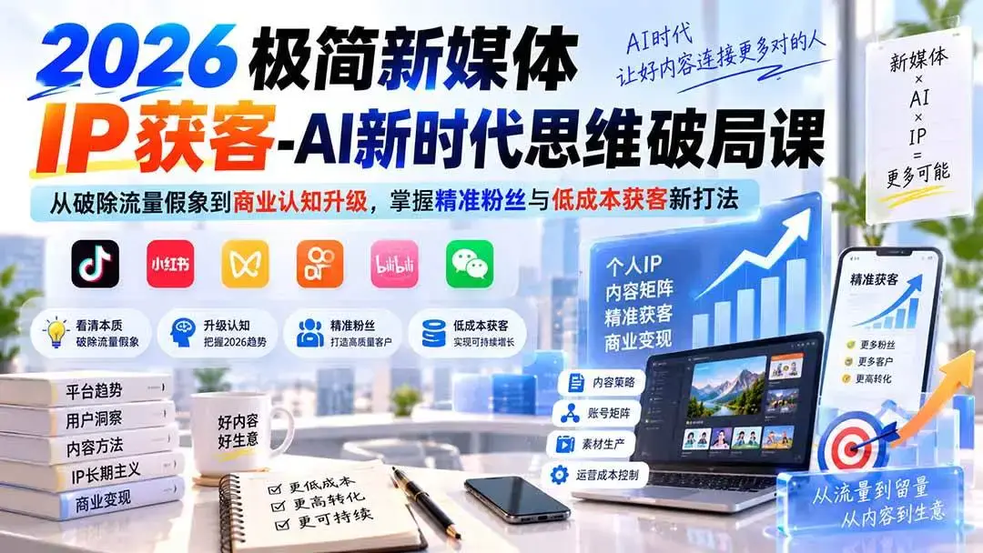 2026极简新媒体IP获客教程:粉碎流量假象与低粉高客单变现全解