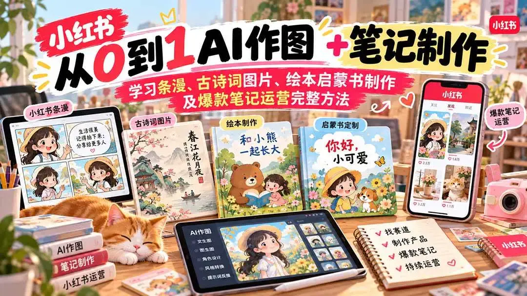 2026小红书AI内容创作实战课下载(条漫古诗词绘本启蒙书与笔记运营)
