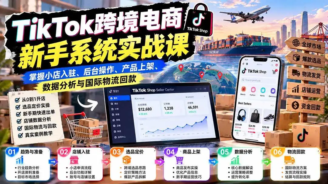 TikTok跨境电商新手系统实战课下载(含开店入驻选品物流回款)