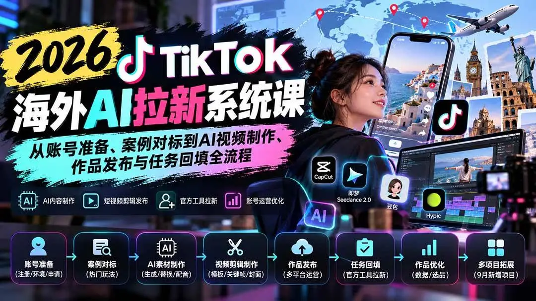2026 TikTok海外AI拉新系统课下载(含账号防封任务回填9月最新)