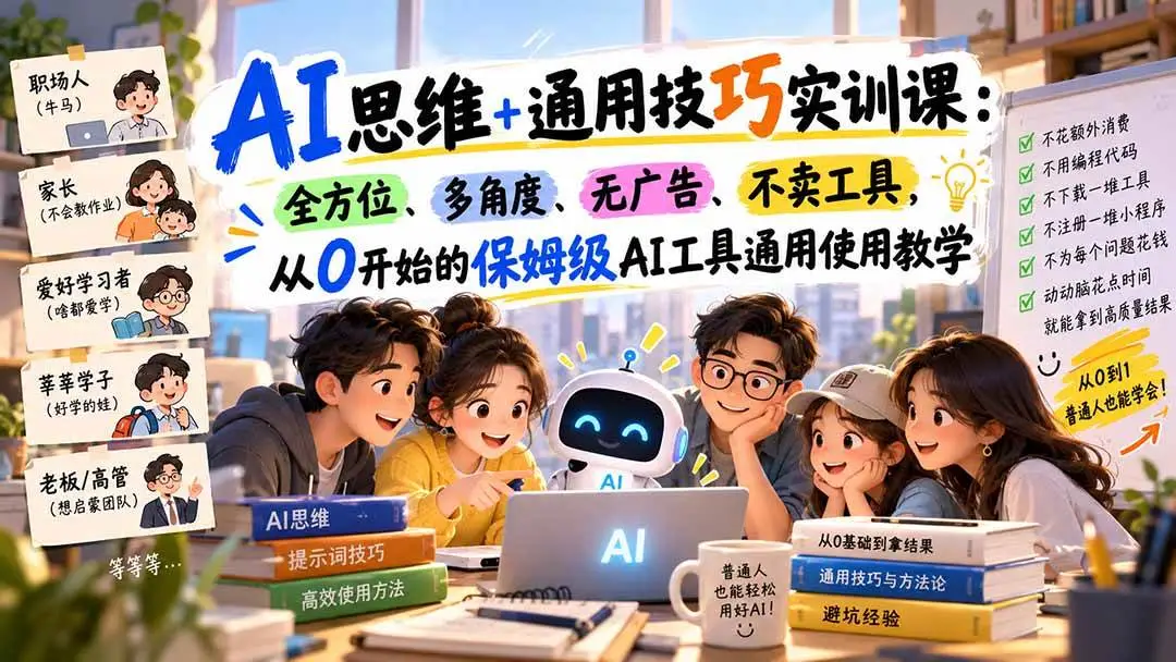 零基础AI思维与通用技巧实训课下载（33节保姆级不卖工具无广告）