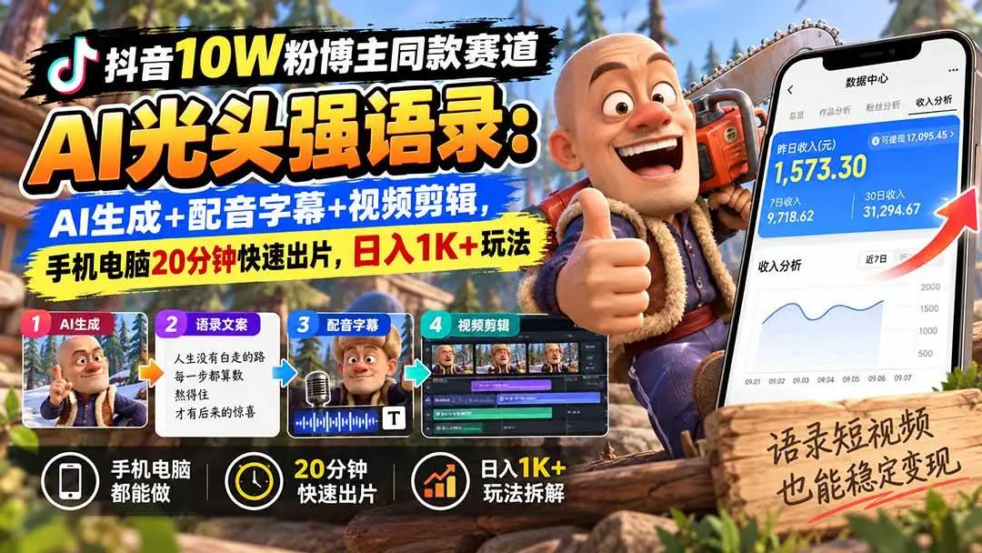 抖音AI光头强语录短视频实战课下载(20分钟快速出片附完整流程)