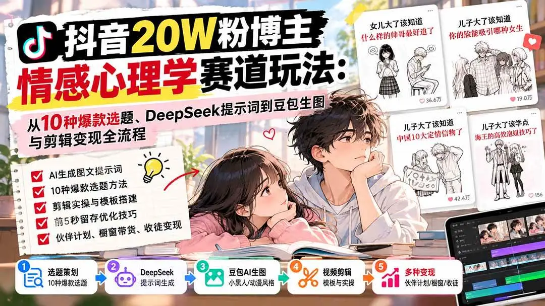 抖音情感心理学赛道实战课下载（DeepSeek+豆包生图附提示词）