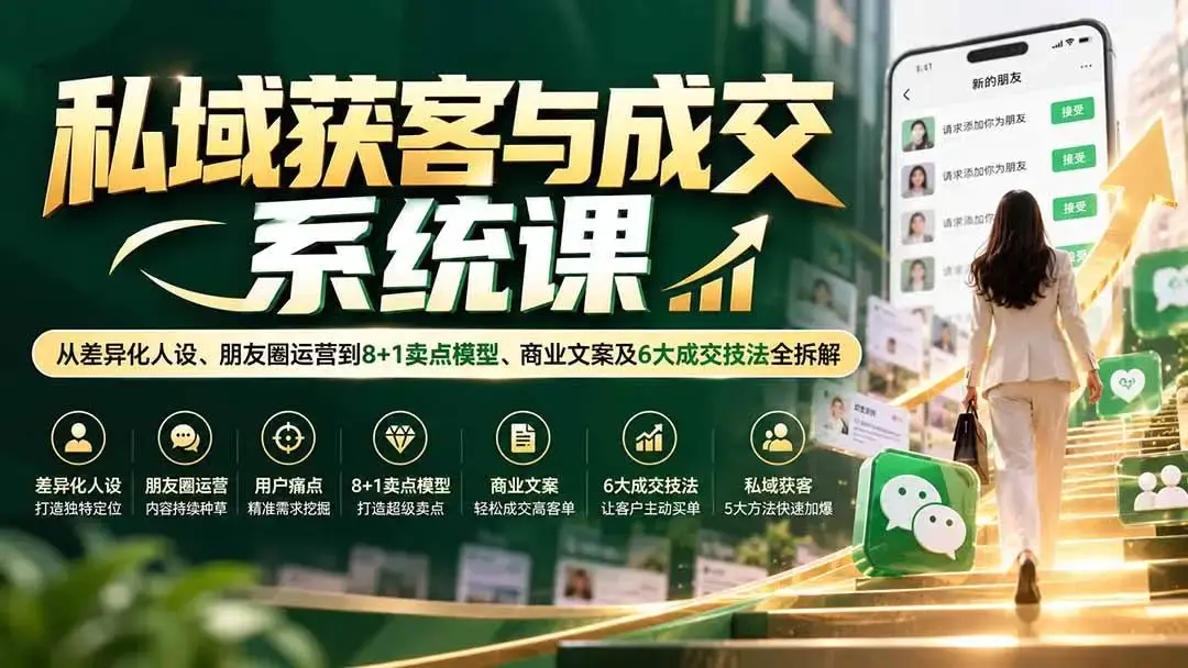 私域获客与成交系统课视频教程下载(朋友圈运营与高客单转化实战)