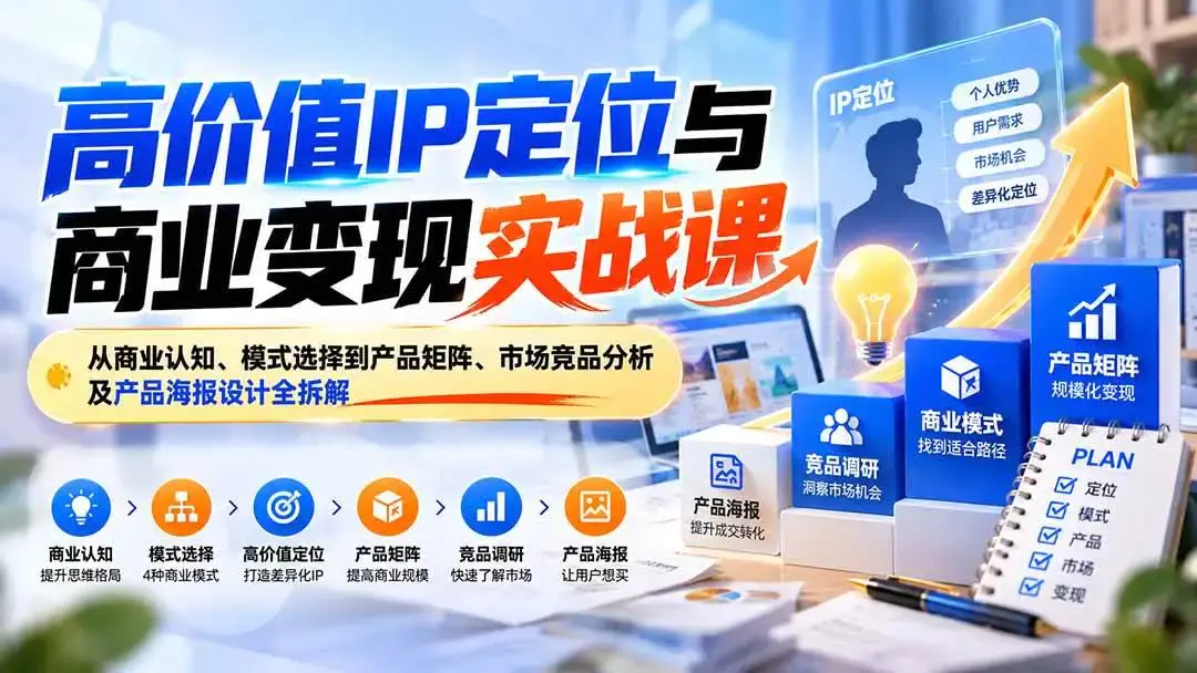 高价值IP定位与商业变现实战课视频教程下载(附产品矩阵与海报设计)